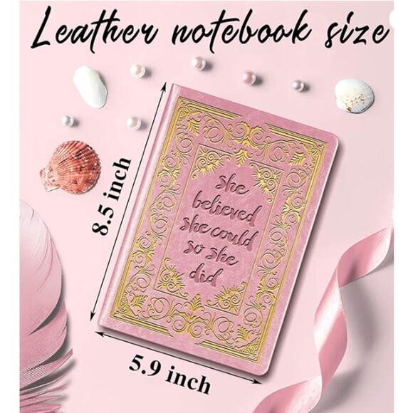 She Believed She Could So She Did Leather Journal Lined Notebook, Pink - Picture 2 of 4